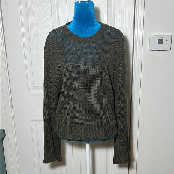 Jenni Kayne Dark Olive Crew Neck Linen Sweater Women’s Small